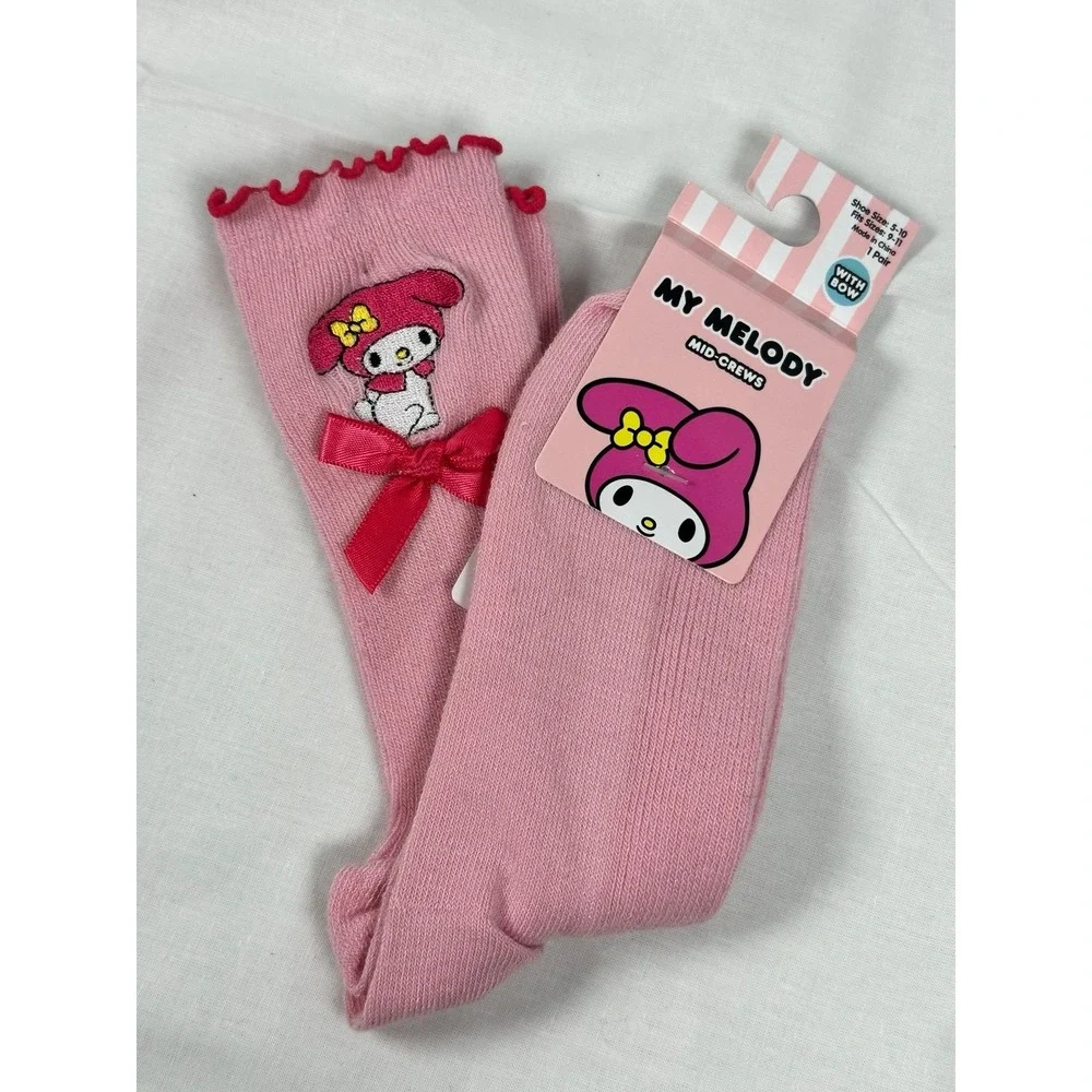 My Melody Pink Bow Mid Crew Socks Sanrio New